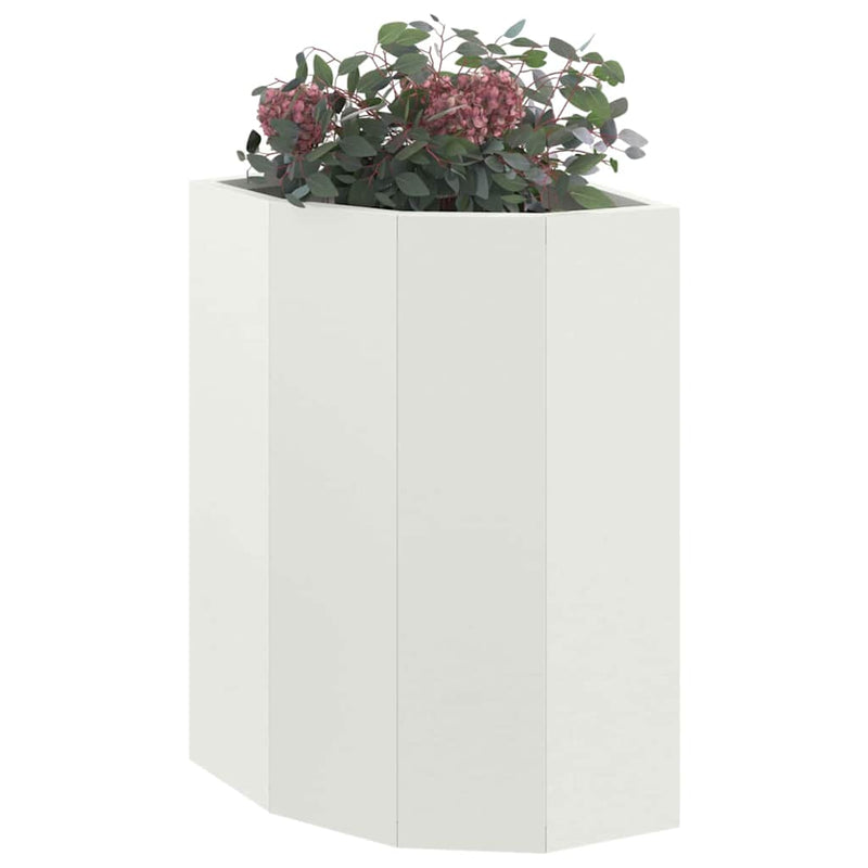 Afbeelding laden in galerijviewer, Vidaxl hoek plantbak wit 30 x 30 x 50 cm staal
