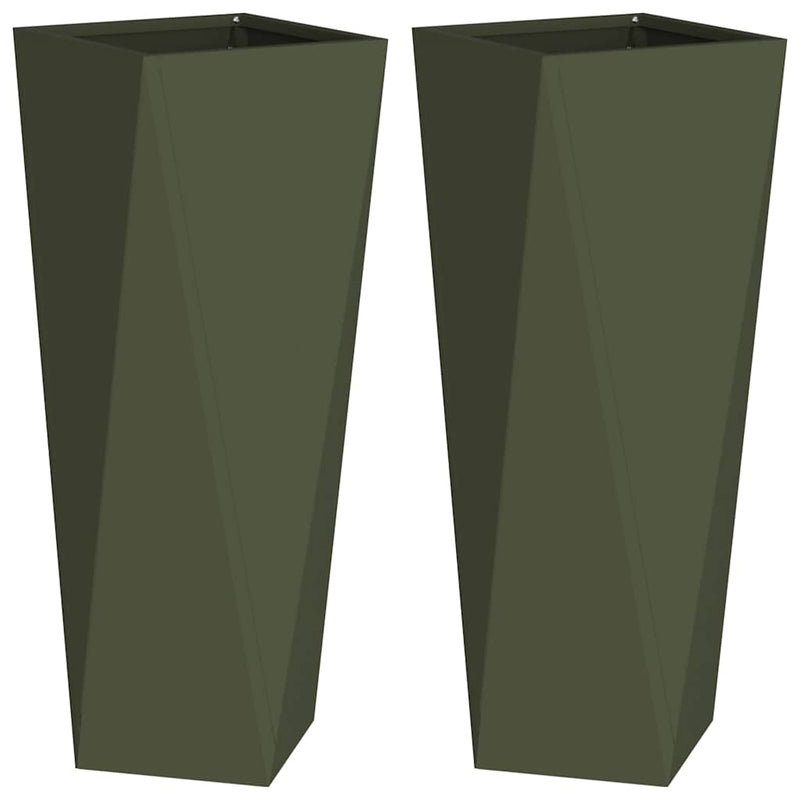 Afbeelding laden in galerijviewer, Vidaxl plantenbak 2 pcs olijf groen 30 x 30 x 75 cm staal
