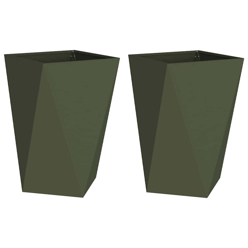 Afbeelding laden in galerijviewer, Vidaxl plantenbak 2 pcs olijf groen 50 x 50 x 75 cm staal
