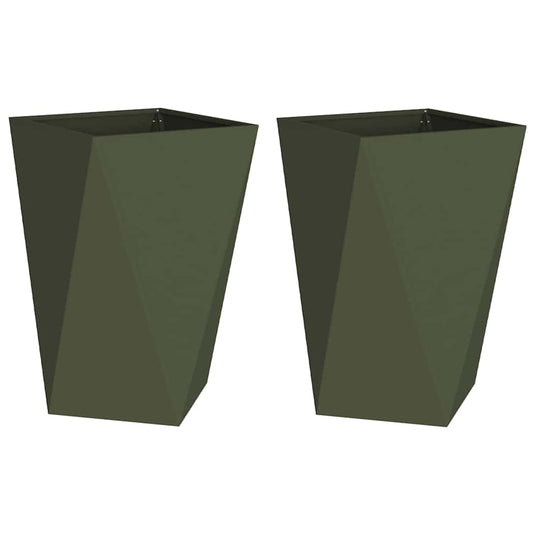 Vidaxl plantenbak 2 pcs olijf groen 50 x 50 x 75 cm staal