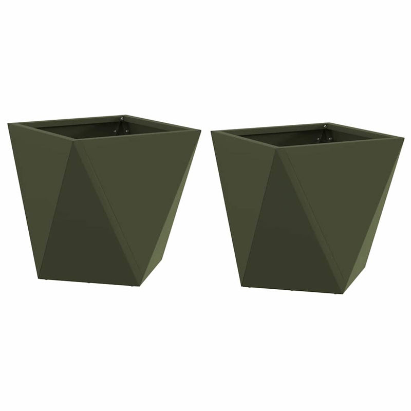 Afbeelding laden in galerijviewer, Vidaxl plantenbak 2 pcs olijf groen 30 x 30 x 30 cm staal
