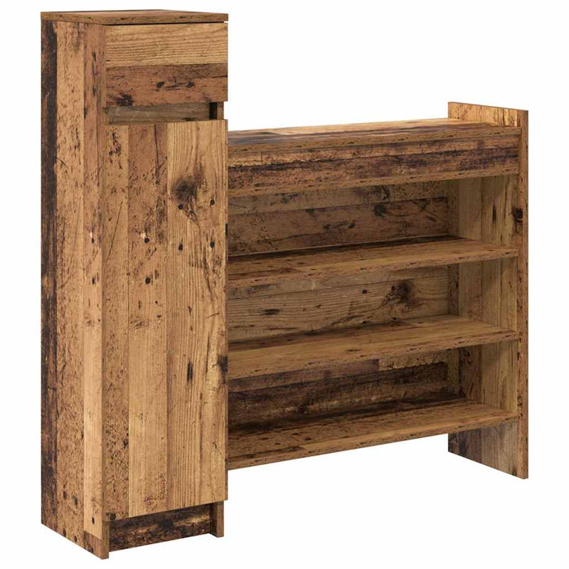 Afbeelding laden in galerijviewer, Vidaxl schoenenkast met lade oudhout 100,5 x 28 x 100 cm bewerkt hout
