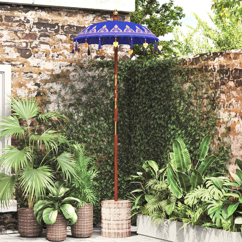 Afbeelding laden in galerijviewer, Vidaxl balinese parasol met basis blauw 95 x 95 x 260 cm
