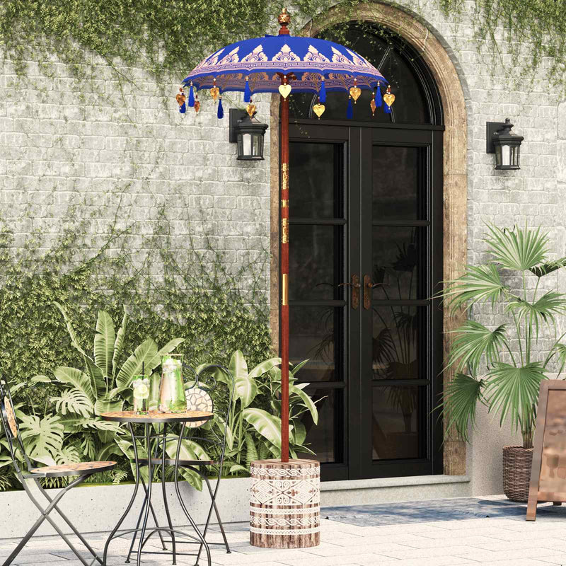 Afbeelding laden in galerijviewer, Vidaxl balinese parasol met basis blauw 95 x 95 x 260 cm
