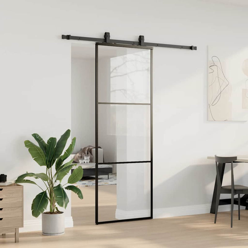 Chargez l'image dans la visionneuse de la galerie, Vidaxl schuifdeur met beslagset 76x205 cm esg glas zwart
