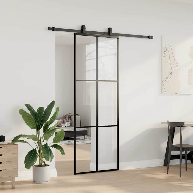 Afbeelding laden in galerijviewer, Vidaxl schuifdeur met beslagset 76x205 cm esg glas zwart

