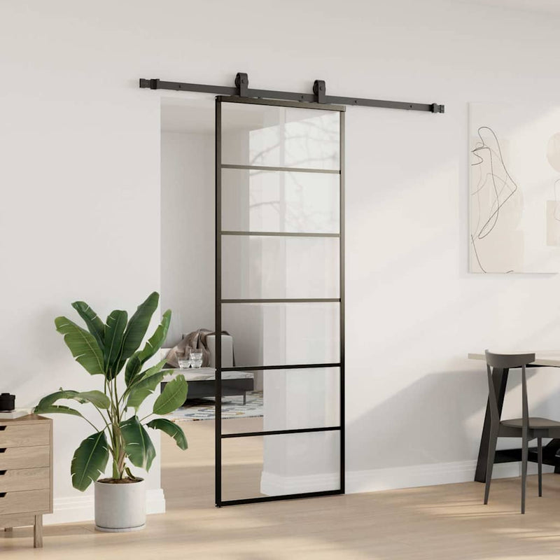 Afbeelding laden in galerijviewer, Vidaxl schuifdeur met beslagset 76x205 cm esg glas zwart
