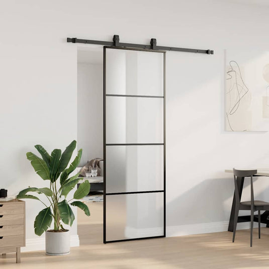 Vidaxl schuifdeur met beslagset 76x205 cm esg glas zwart