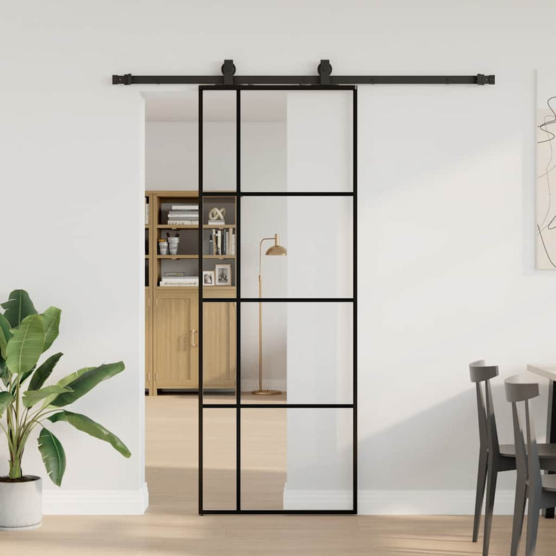 Afbeelding laden in galerijviewer, Vidaxl schuifdeur met beslagset 76x205 cm esg glas zwart
