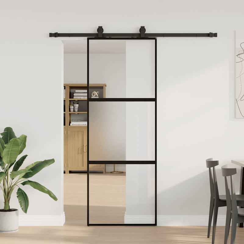 Afbeelding laden in galerijviewer, Vidaxl schuifdeur met beslagset 76x205 cm gehard glas zwart
