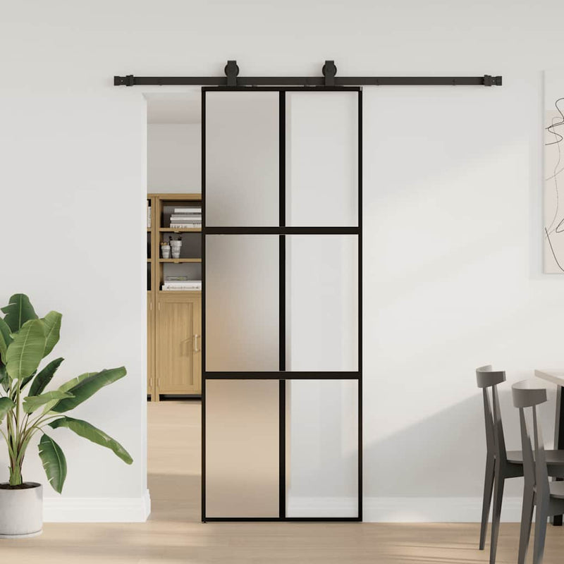 Afbeelding laden in galerijviewer, Vidaxl schuifdeur met beslagset 76x205 cm gehard glas zwart
