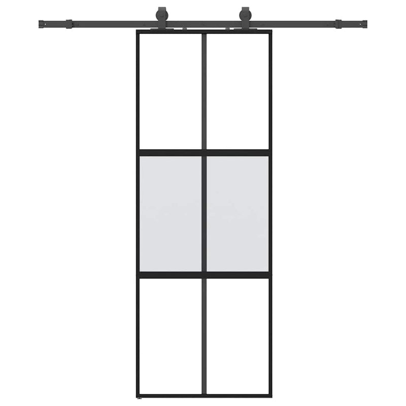Afbeelding laden in galerijviewer, Vidaxl schuifdeur met beslagset 76x205 cm gehard glas zwart
