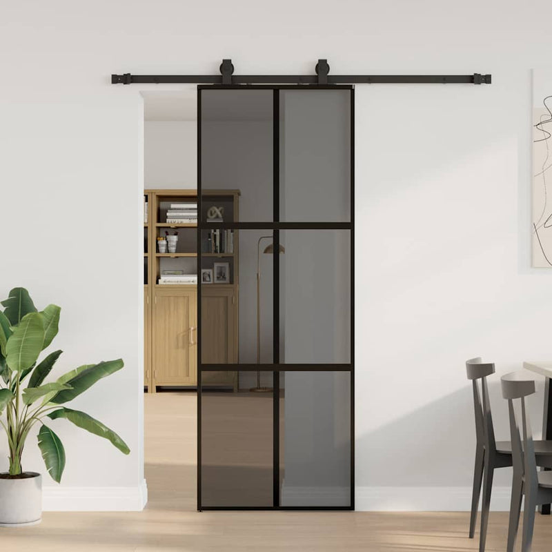 Afbeelding laden in galerijviewer, Vidaxl schuifdeur met beslagset 76x205 cm gehard glas zwart

