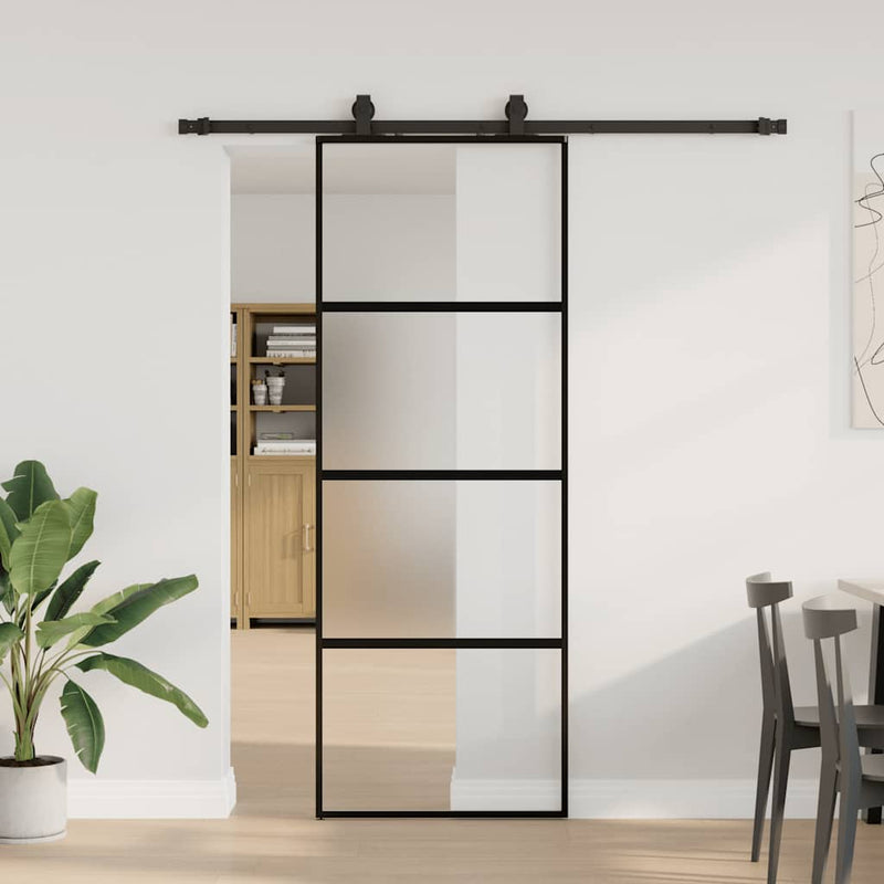 Afbeelding laden in galerijviewer, Vidaxl schuifdeur met beslagset 76x205 cm gehard glas zwart
