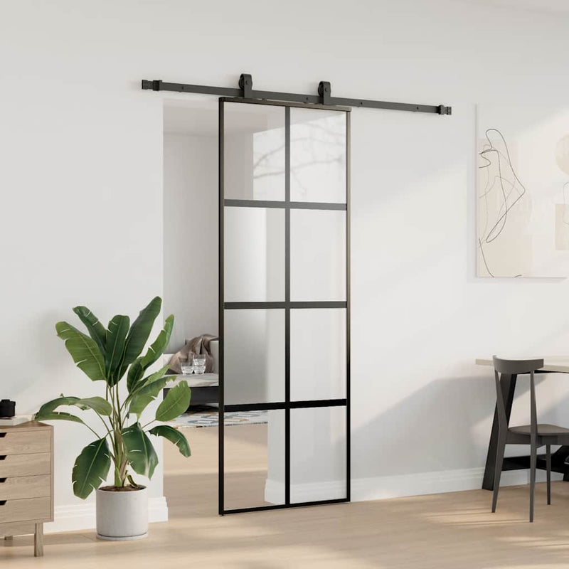 Afbeelding laden in galerijviewer, Vidaxl schuifdeur met beslagset 76x205 cm gehard glas zwart
