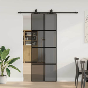 Vidaxl schuifdeur met beslagset 76x205 cm gehard glas zwart