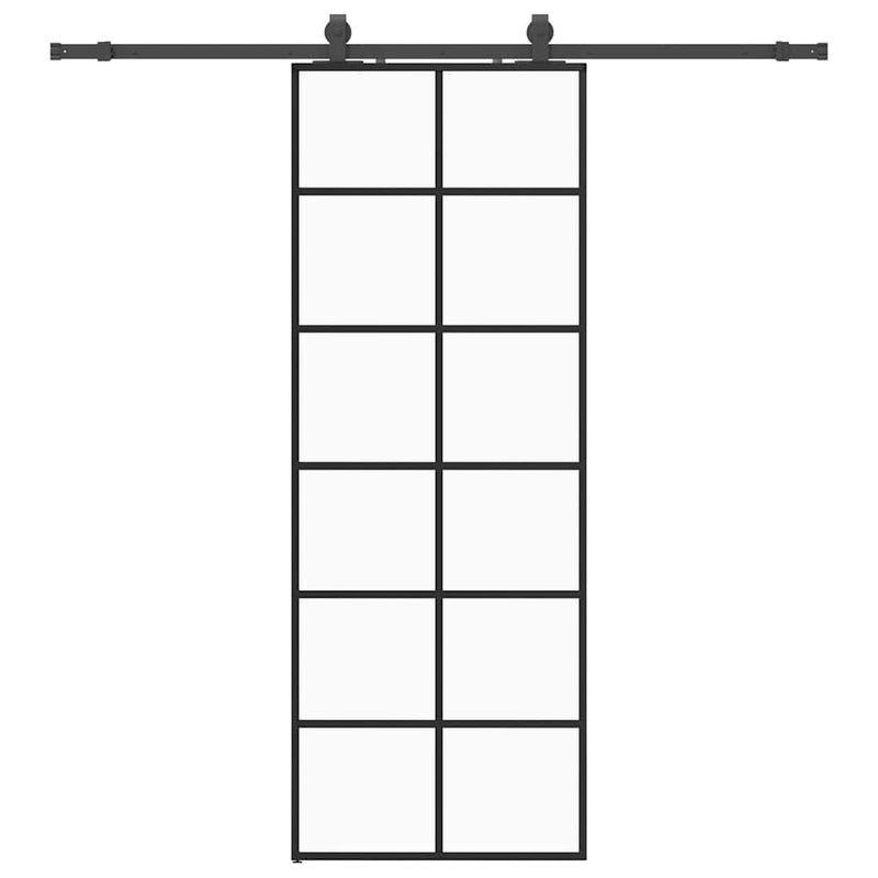 Chargez l'image dans la visionneuse de la galerie, Vidaxl schuifdeur met beslagset 76x205 cm esg glas zwart
