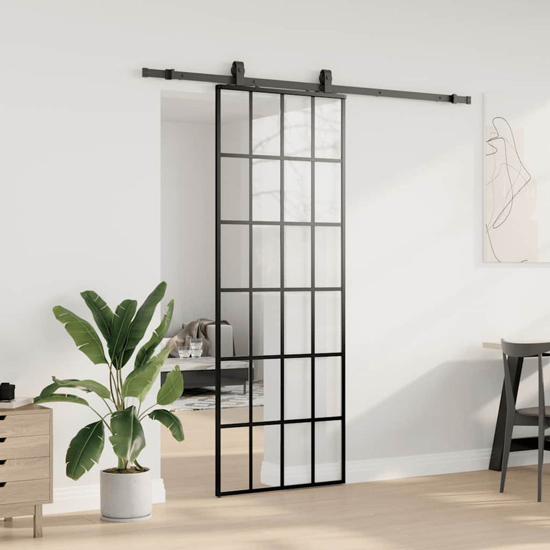 Chargez l'image dans la visionneuse de la galerie, Vidaxl schuifdeur met beslagset 76x205 cm esg glas zwart

