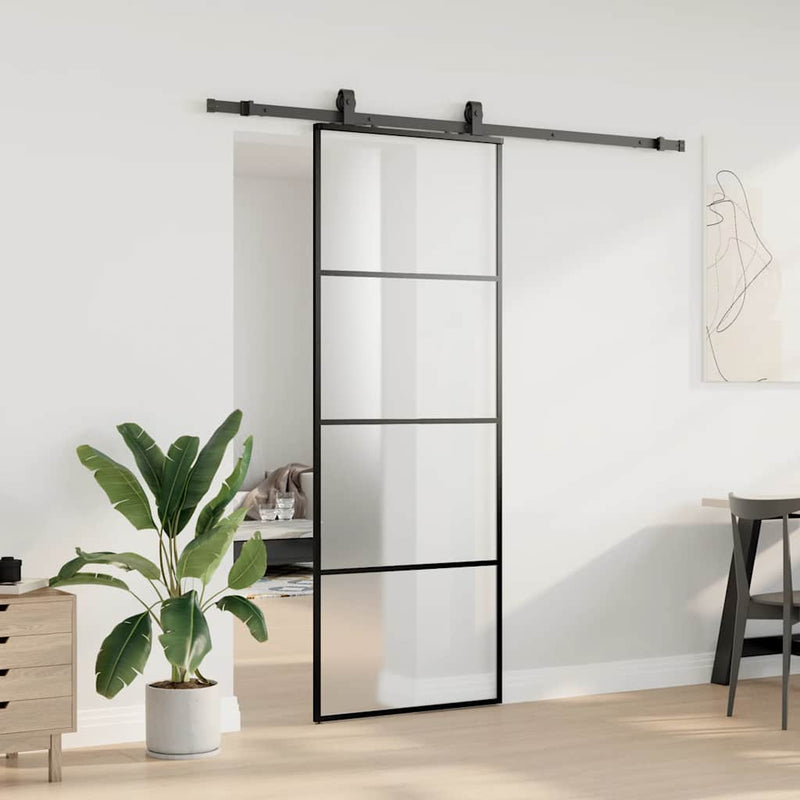 Chargez l'image dans la visionneuse de la galerie, Vidaxl schuifdeur met beslagset 76x205 cm esg glas zwart

