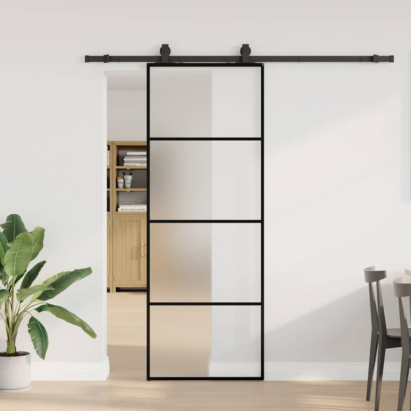 Chargez l'image dans la visionneuse de la galerie, Vidaxl schuifdeur met beslagset 76x205 cm esg glas zwart
