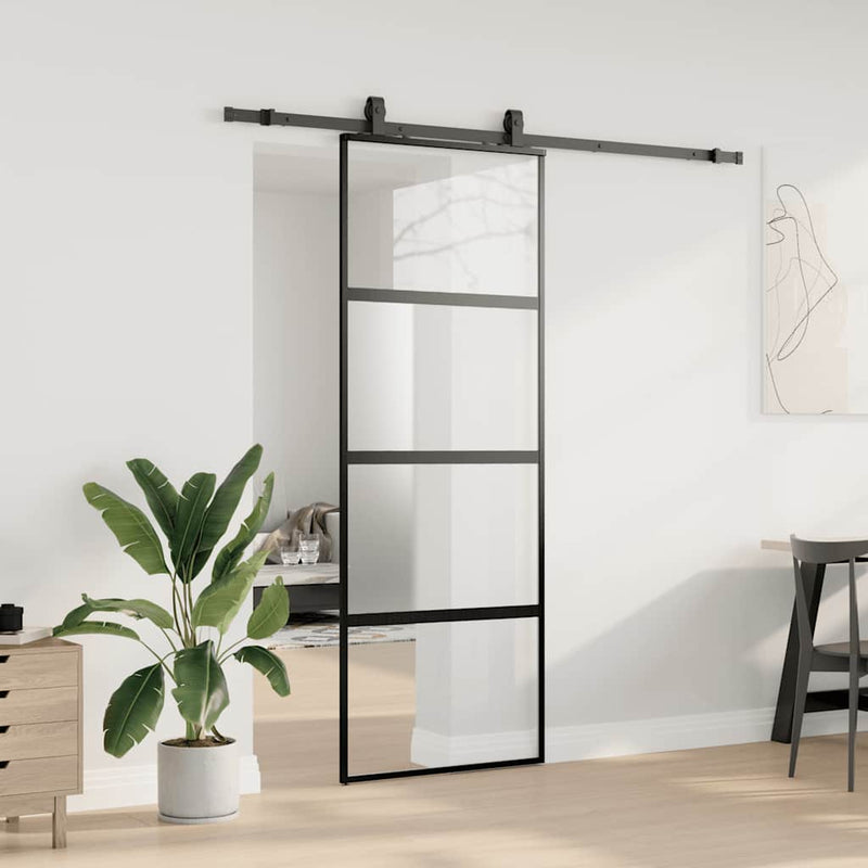 Chargez l'image dans la visionneuse de la galerie, Vidaxl schuifdeur met beslagset 76x205 cm gehard glas zwart
