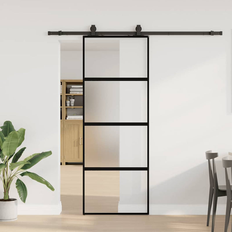 Chargez l'image dans la visionneuse de la galerie, Vidaxl schuifdeur met beslagset 76x205 cm gehard glas zwart
