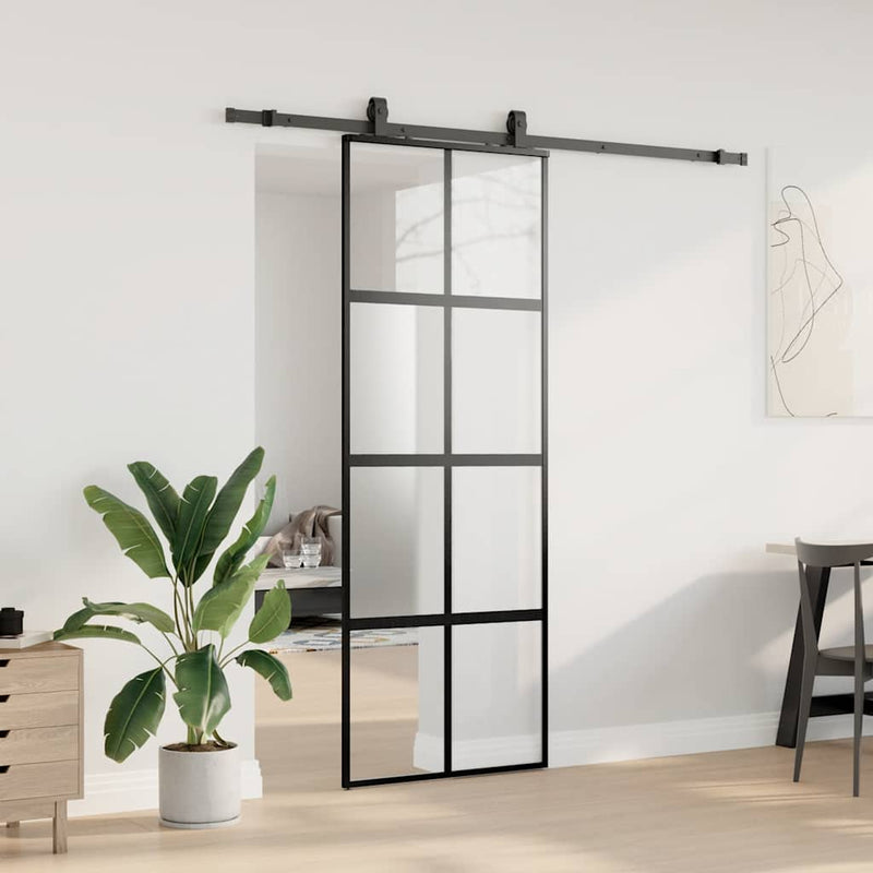 Afbeelding laden in galerijviewer, Vidaxl schuifdeur met beslagset 76x205 cm gehard glas zwart
