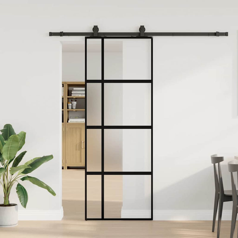 Afbeelding laden in galerijviewer, Vidaxl schuifdeur met beslagset 76x205 cm gehard glas zwart
