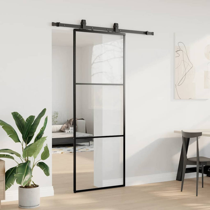 Chargez l'image dans la visionneuse de la galerie, Vidaxl schuifdeur met beslagset 76x205 cm esg glas zwart
