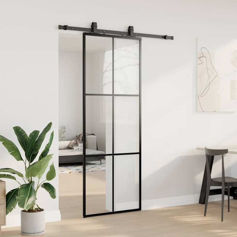 Chargez l'image dans la visionneuse de la galerie, Vidaxl schuifdeur met beslagset 76x205 cm esg glas zwart
