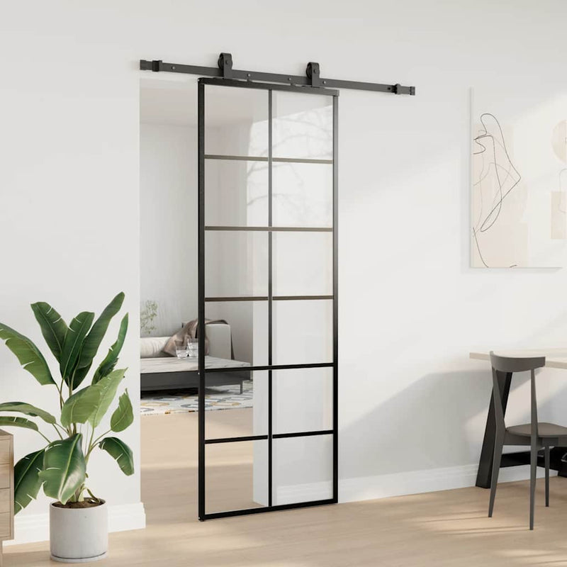 Afbeelding laden in galerijviewer, Vidaxl schuifdeur met beslagset 76x205 cm esg glas zwart
