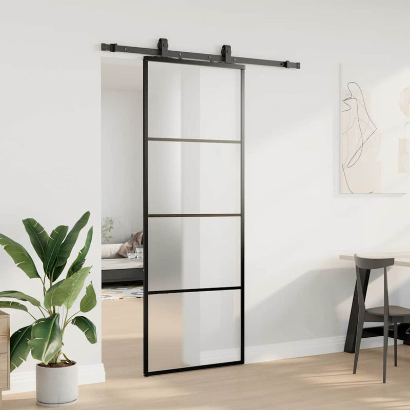 Chargez l'image dans la visionneuse de la galerie, Vidaxl schuifdeur met beslagset 76x205 cm esg glas zwart
