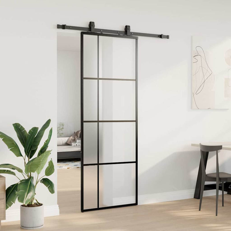 Chargez l'image dans la visionneuse de la galerie, Vidaxl schuifdeur met beslagset 76x205 cm esg glas zwart
