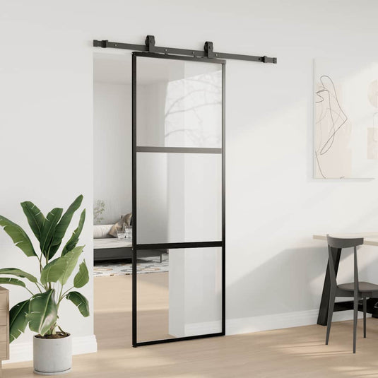 Vidaxl schuifdeur met beslagset 76x205 cm gehard glas zwart