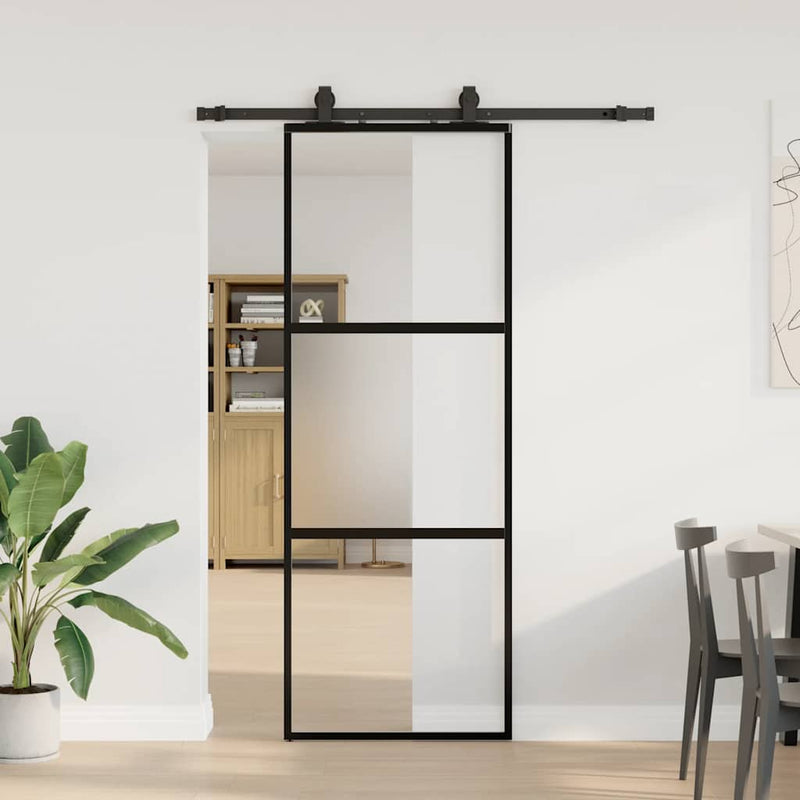 Chargez l'image dans la visionneuse de la galerie, Vidaxl schuifdeur met beslagset 76x205 cm gehard glas zwart
