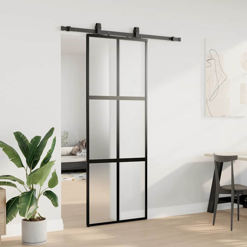 Afbeelding laden in galerijviewer, Vidaxl schuifdeur met beslagset 76x205 cm gehard glas zwart
