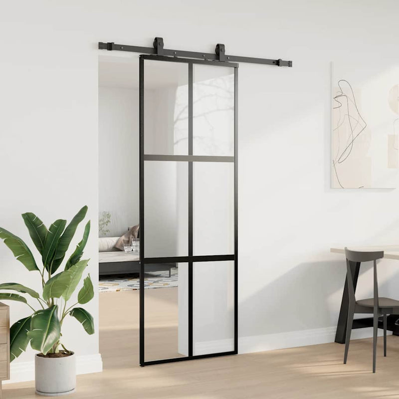 Chargez l'image dans la visionneuse de la galerie, Vidaxl schuifdeur met beslagset 76x205 cm gehard glas zwart
