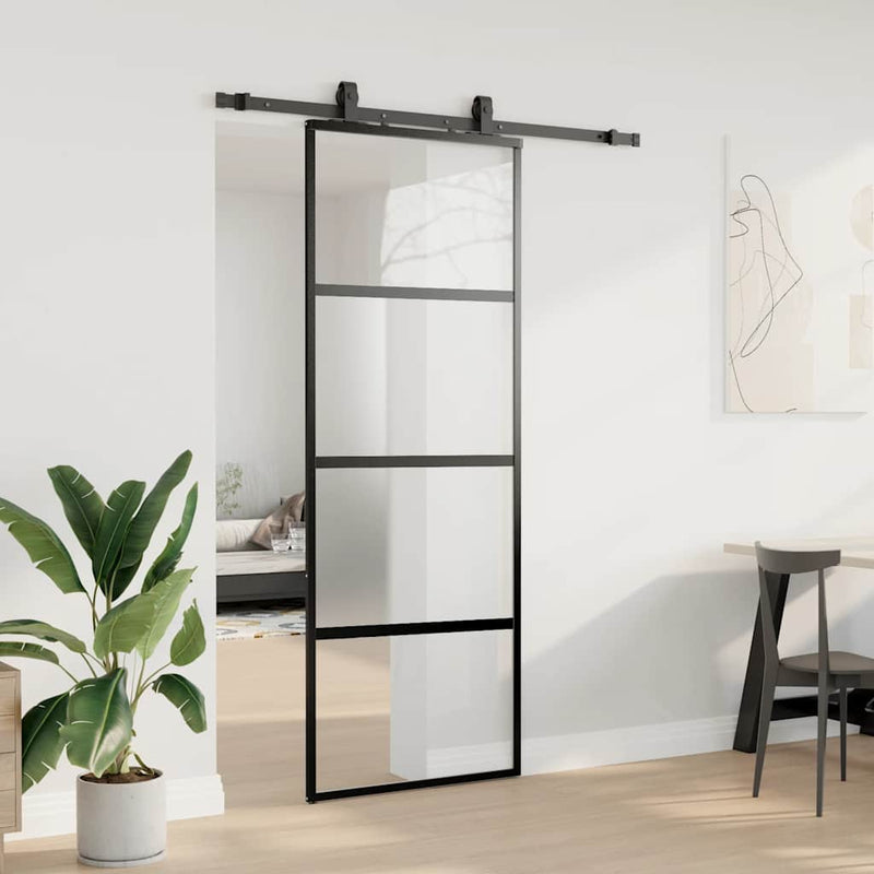 Chargez l'image dans la visionneuse de la galerie, Vidaxl schuifdeur met beslagset 76x205 cm gehard glas zwart
