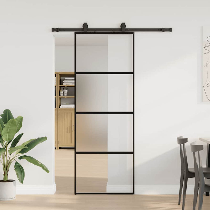 Chargez l'image dans la visionneuse de la galerie, Vidaxl schuifdeur met beslagset 76x205 cm gehard glas zwart
