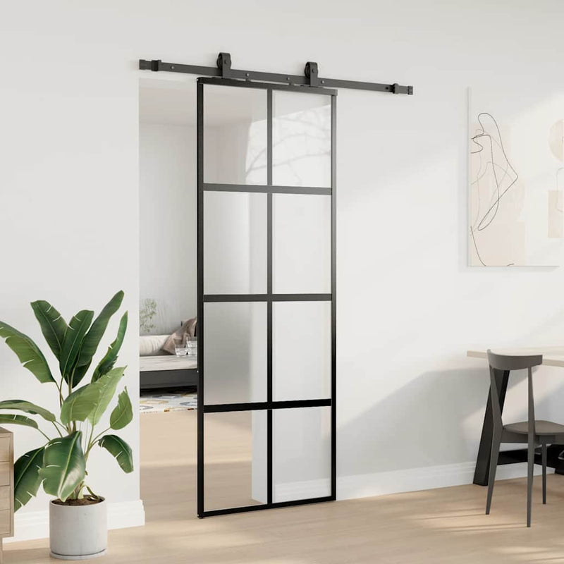 Chargez l'image dans la visionneuse de la galerie, Vidaxl schuifdeur met beslagset 76x205 cm gehard glas zwart
