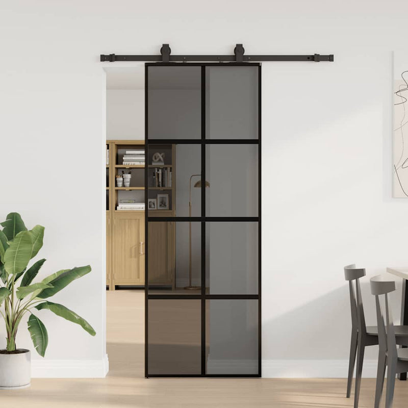 Chargez l'image dans la visionneuse de la galerie, Vidaxl schuifdeur met beslagset 76x205 cm gehard glas zwart
