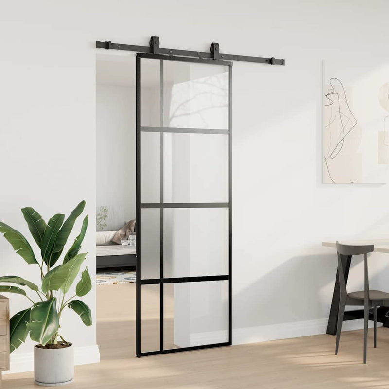 Chargez l'image dans la visionneuse de la galerie, Vidaxl schuifdeur met beslagset 76x205 cm gehard glas zwart
