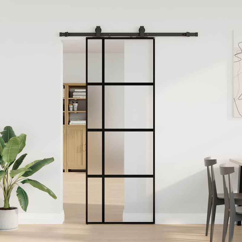 Chargez l'image dans la visionneuse de la galerie, Vidaxl schuifdeur met beslagset 76x205 cm gehard glas zwart
