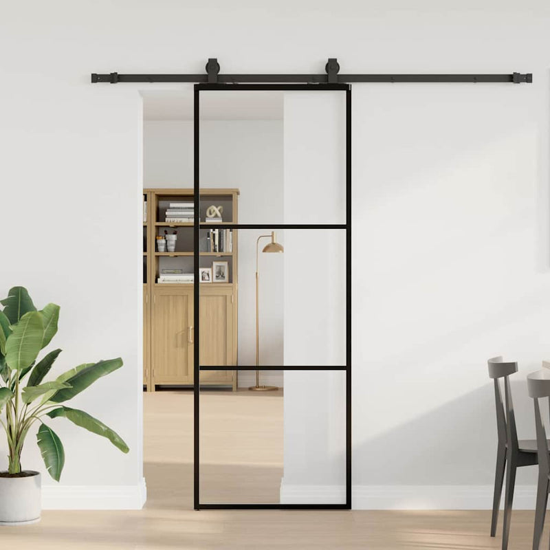 Chargez l'image dans la visionneuse de la galerie, Vidaxl schuifdeur met beslagset 76x205 cm esg glas zwart
