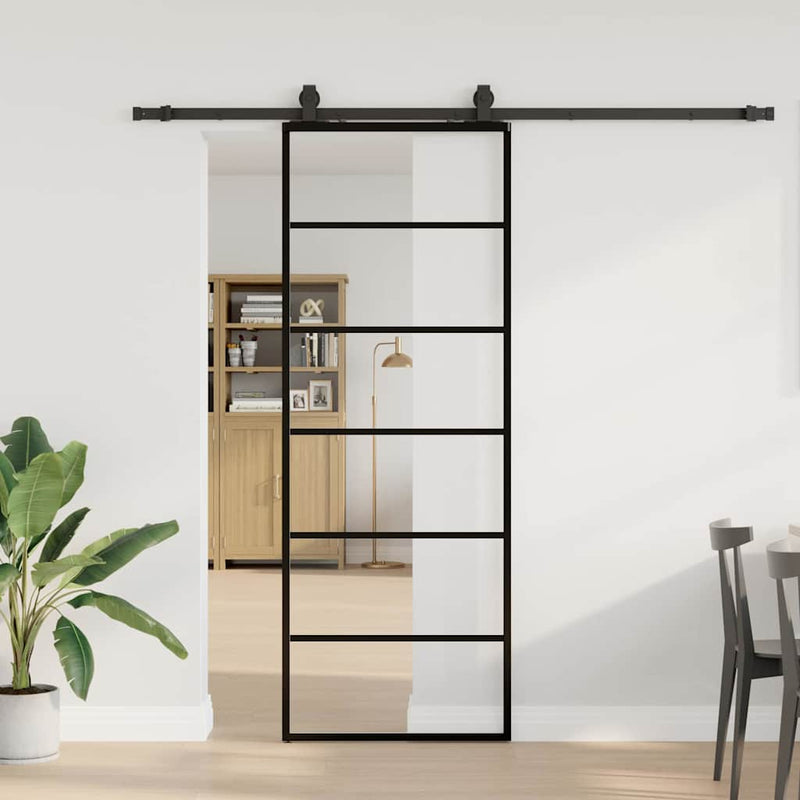 ギャラリービューアに画像をロードする, Vidaxl schuifdeur met beslagset 76x205 cm esg glas zwart
