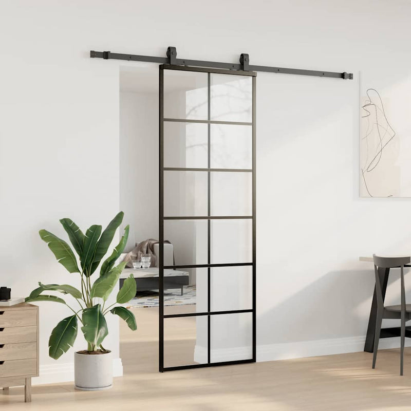 Chargez l'image dans la visionneuse de la galerie, Vidaxl schuifdeur met beslagset 76x205 cm esg glas zwart
