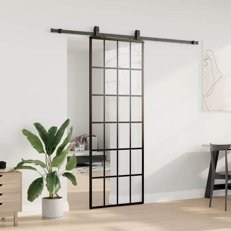 Chargez l'image dans la visionneuse de la galerie, Vidaxl schuifdeur met beslagset 76x205 cm esg glas zwart
