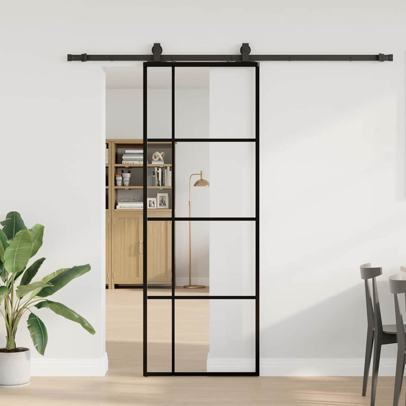 ギャラリービューアに画像をロードする, Vidaxl schuifdeur met beslagset 76x205 cm esg glas zwart
