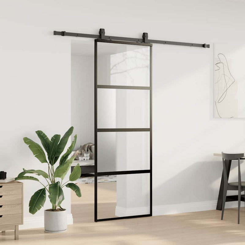 Afbeelding laden in galerijviewer, Vidaxl schuifdeur met beslagset 76x205 cm gehard glas zwart
