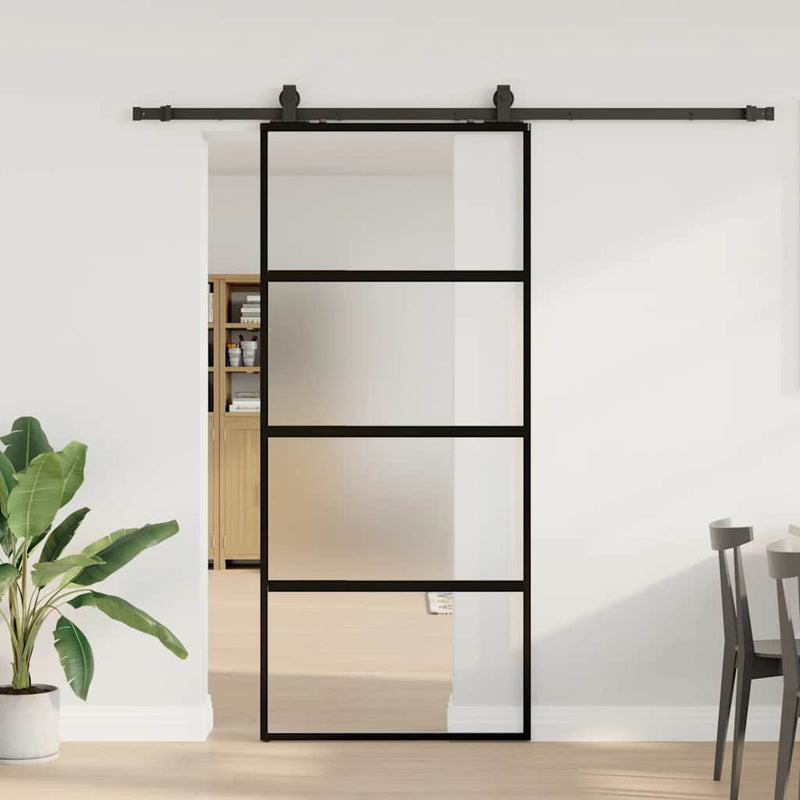 Afbeelding laden in galerijviewer, Vidaxl schuifdeur met beslagset 76x205 cm gehard glas zwart
